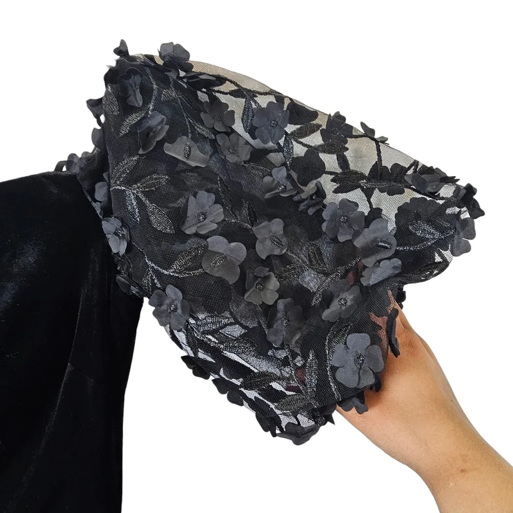 Xscape Womens Black‎ Velvet Floral Puff Sleeve Evening Gown SIZE 6